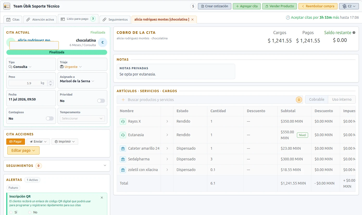 Reception payment workflow in Ubik