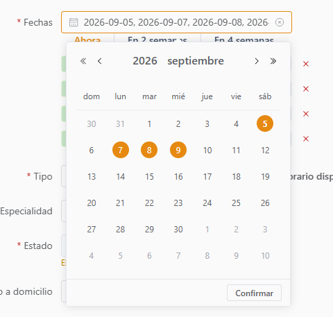 Select multiple appointment dates from the calendar