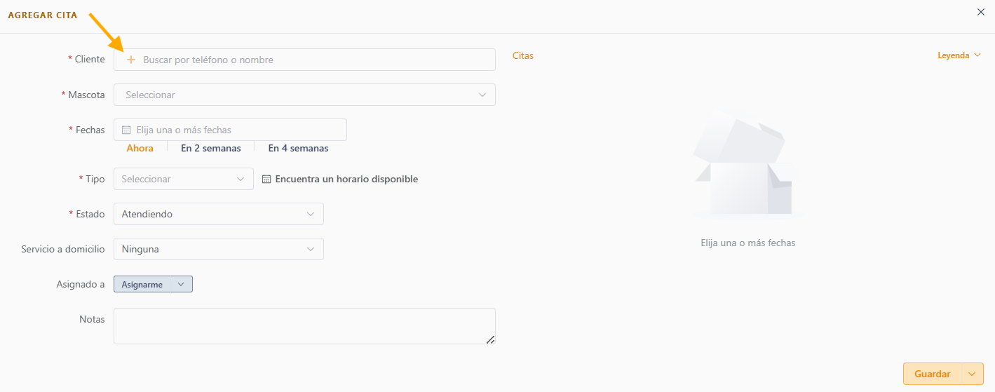 Search for an existing client or add a new one