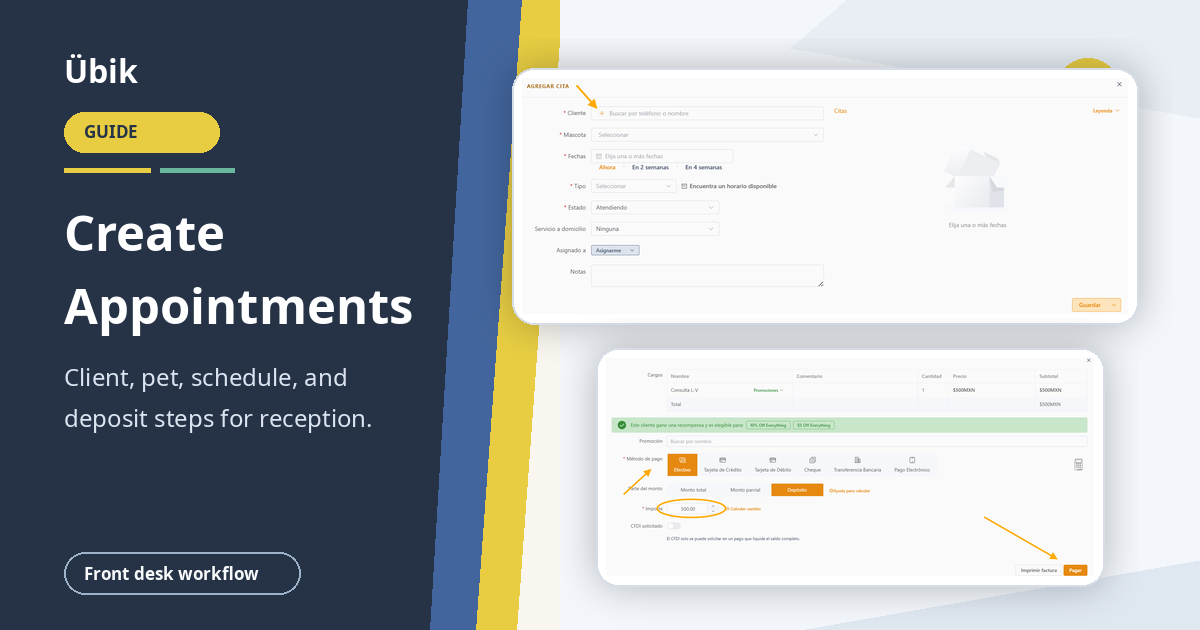 Create an Appointment With a Deposit in Ubik: Reception Step-by-Step