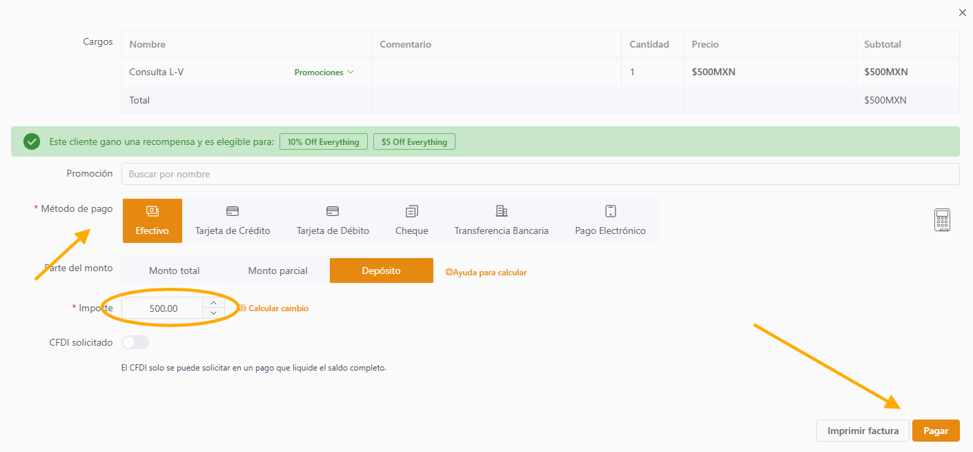 Payment window for taking an appointment deposit