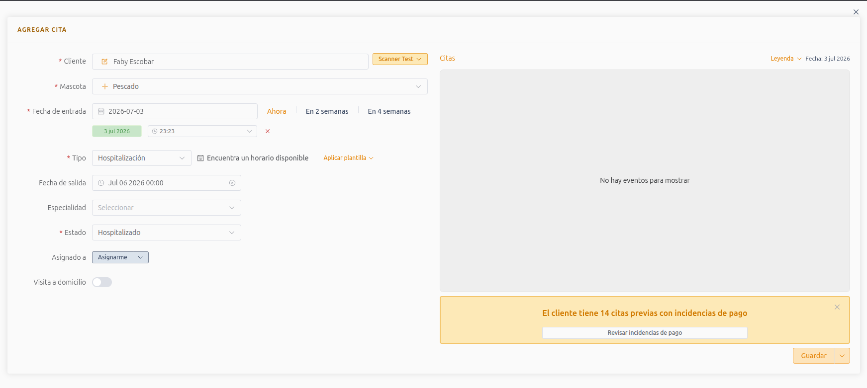 Create a hospitalization appointment in Ubik