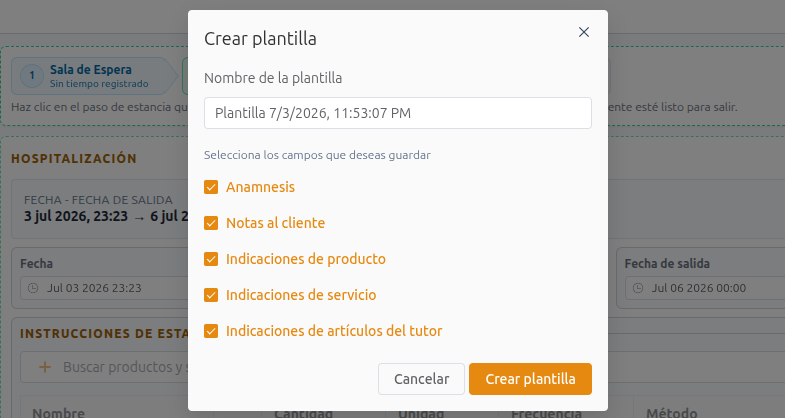 Create a hospitalization template