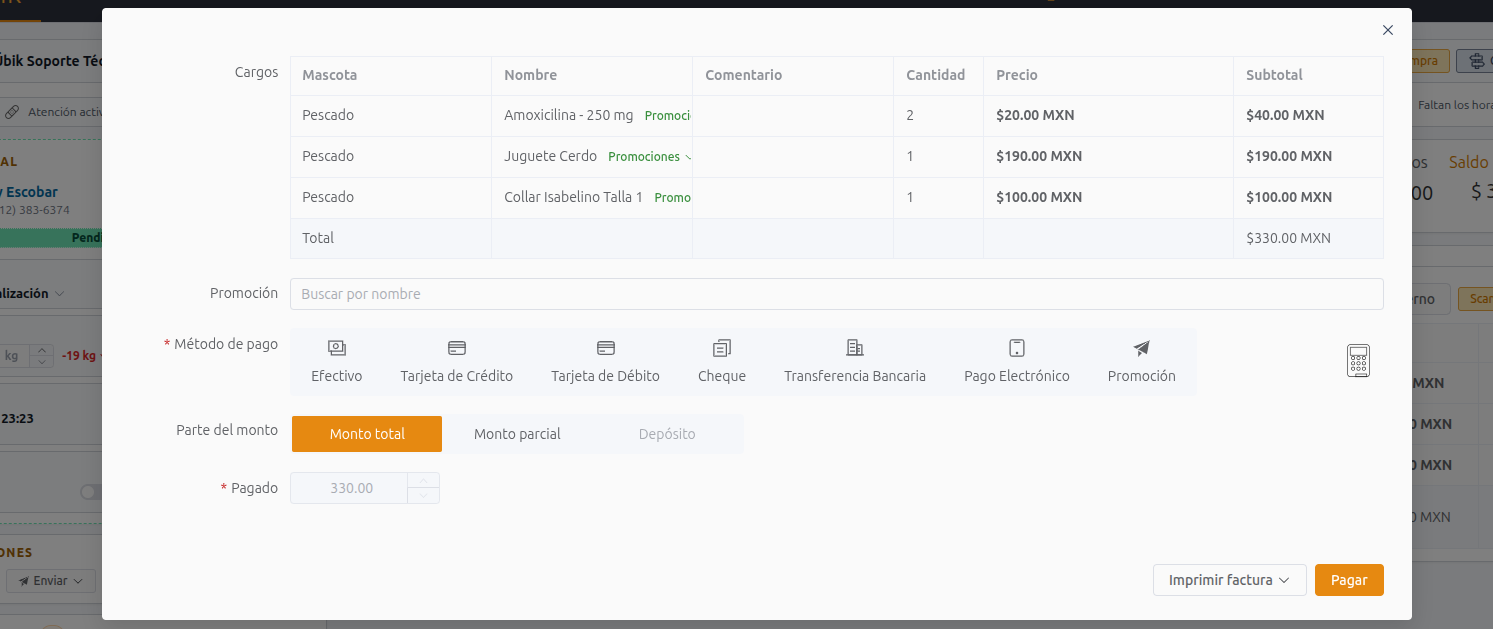 Review hospitalization charges in the payment modal