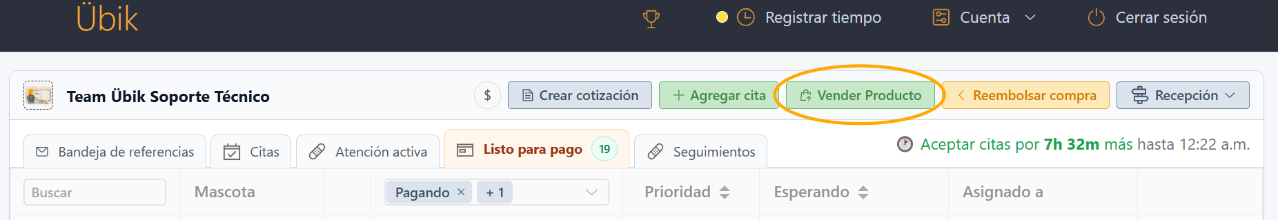 Botón Agregar cita en el Portal de Recepción