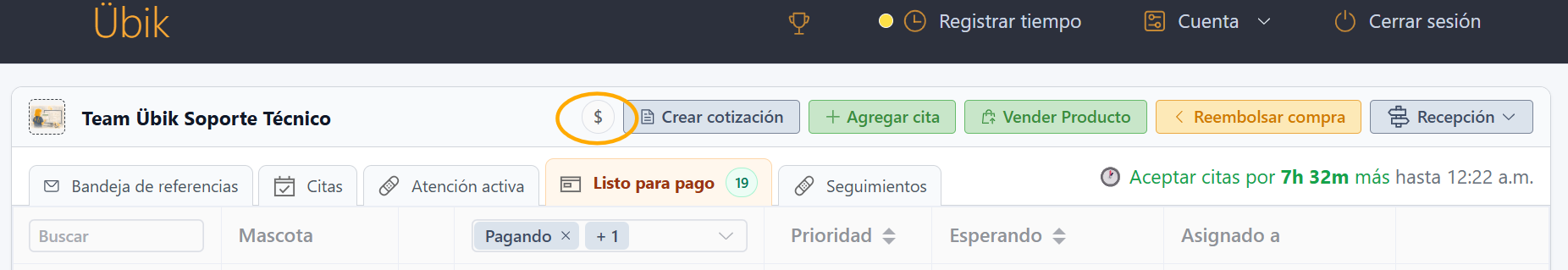 Pestaña Seguimiento en el Portal de Recepción