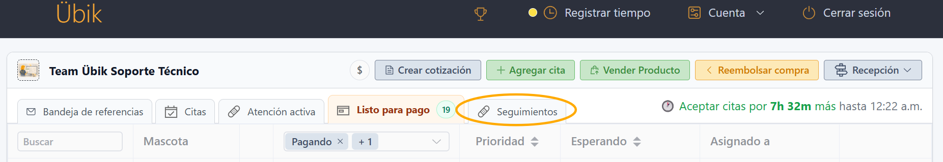 Pestaña Listos para pago en el Portal de Recepción