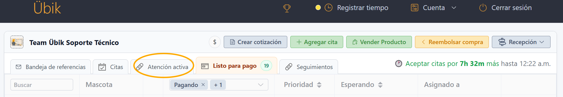 Bandeja de referencias en el Portal de Recepción