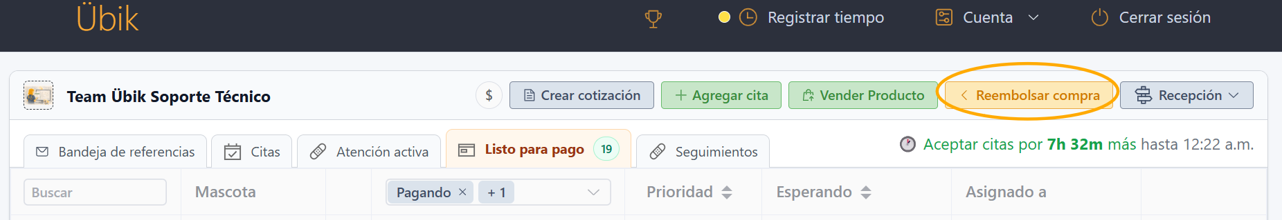 Botón Vender producto en el Portal de Recepción